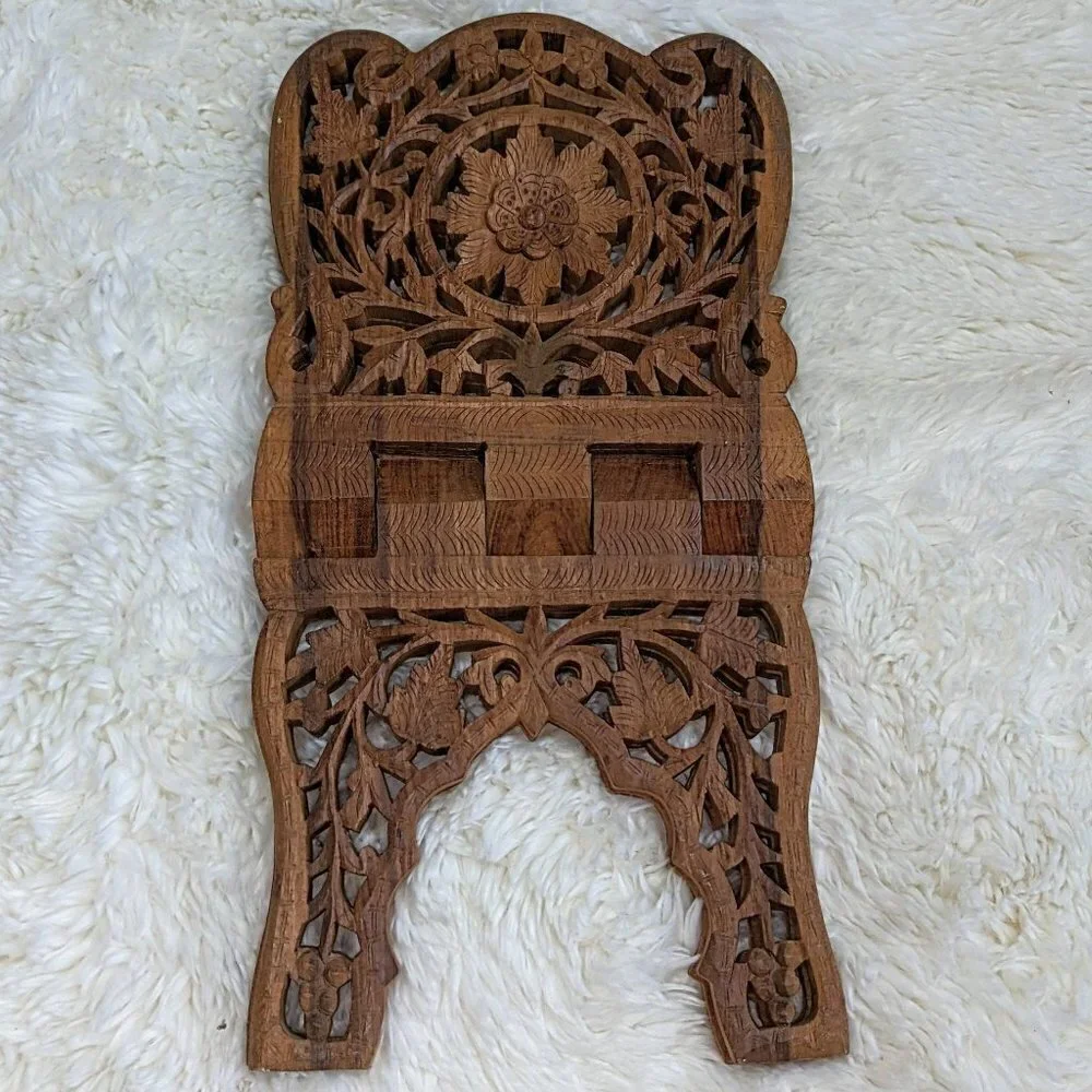 Carved Wooden Rehal Book Stand